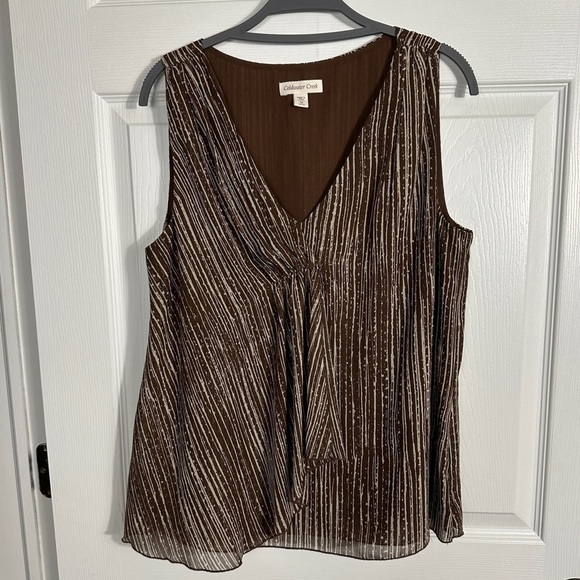 Coldwater Creek sleeveless v-neck top, size M, brown/cream, chiffon, flowy - Picture 1 of 10